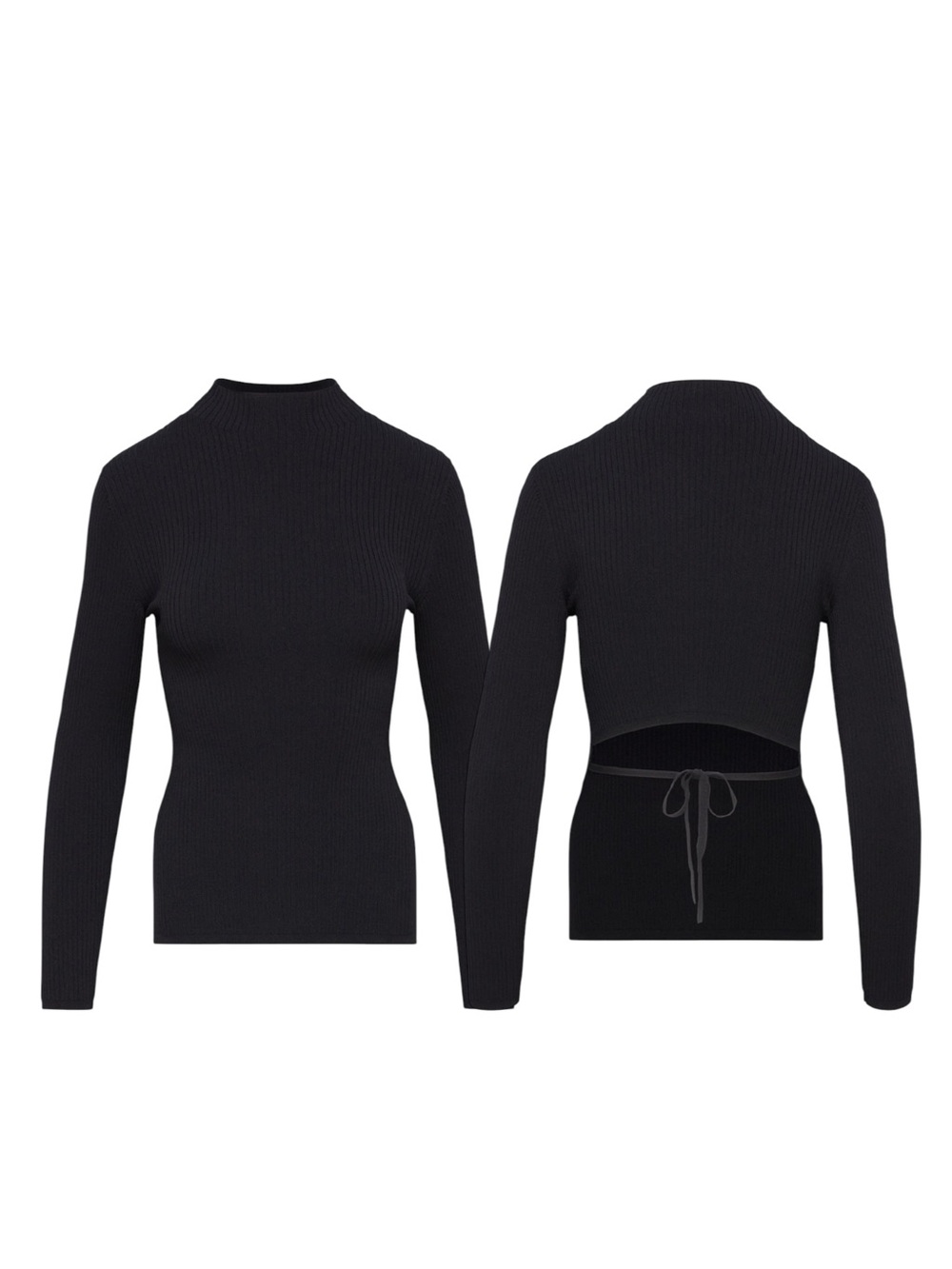 Aritzia Babaton Sculpt Knit Tie Back Mock Neck Long Sleeve in Black Medium